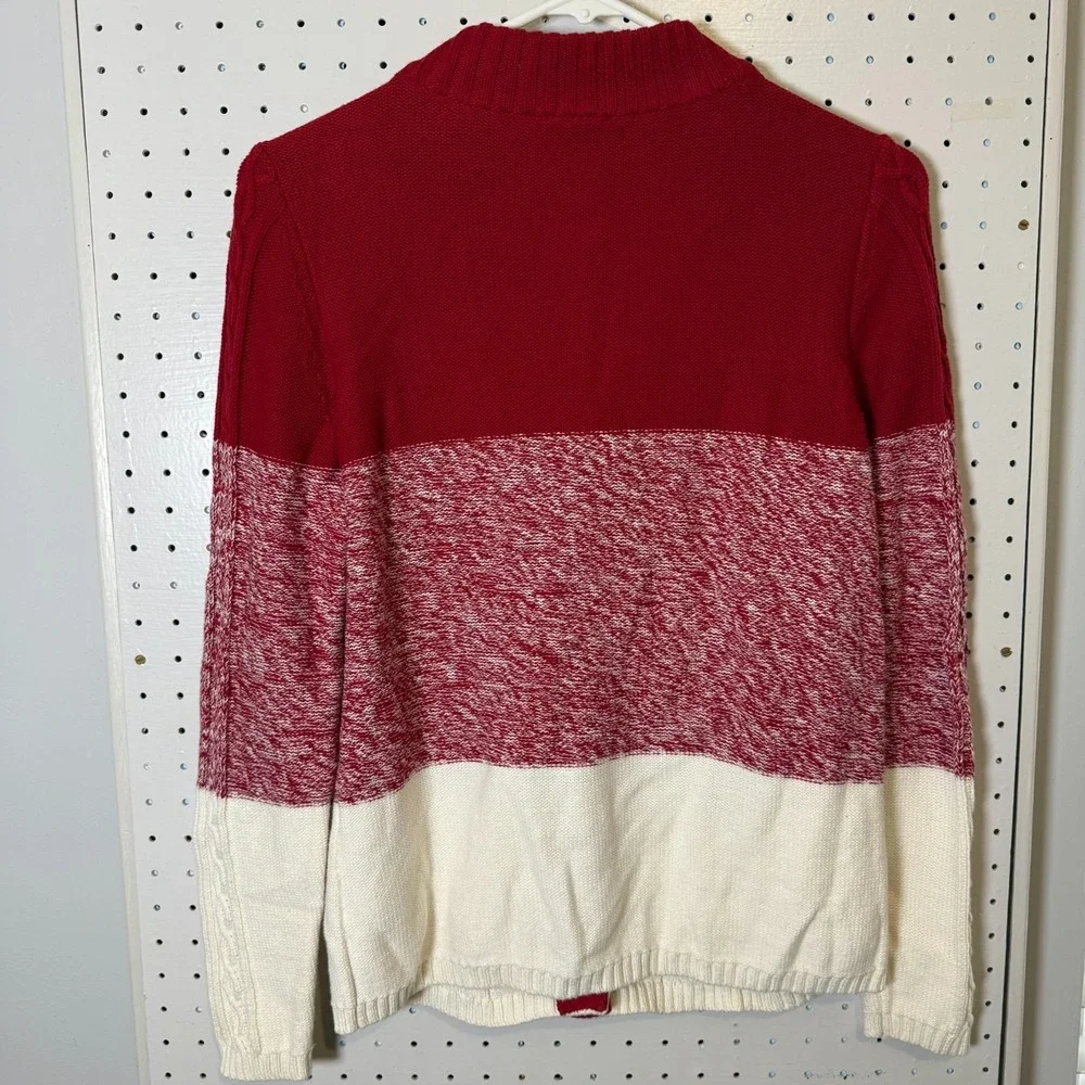 Talbots Cardigan Women's Size‎ Small Red White Cable Knit Long Sleeve Sweater
